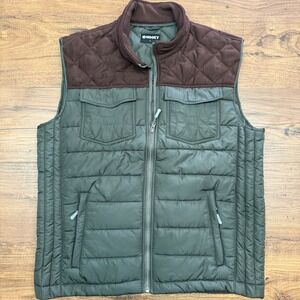 Hooey Mens L Puffer Vest Quilted Brown Green Full Zip Western Packable HV097OLBR